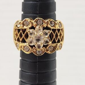 Vintage Uncas? Gold Tone Champagne Cluster Ring Filigree Size 6 Mid Century